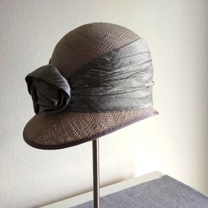 Coronation! Derby vibes! Silver Cloche Hat with raw silk accent